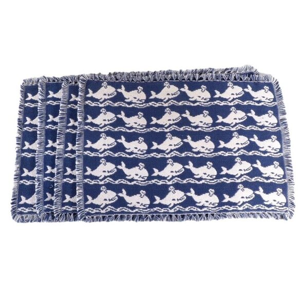 Whale lacemats Set of 4 Blue White Reversible Homespun 19 x 14 - Picture 1 of 6